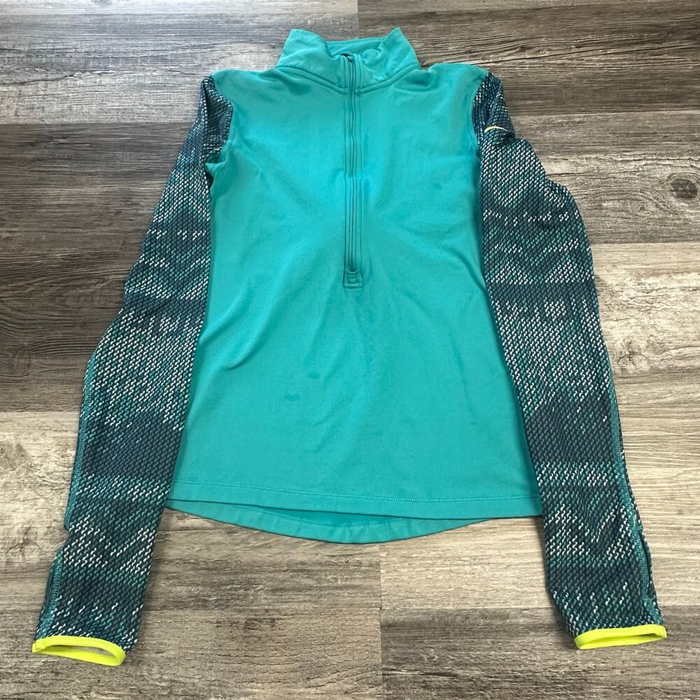 Nike Pro Teal Womens S Dri-Fit 1/2 Zip Hyperwarm Nordic Running Top Thumb Holes